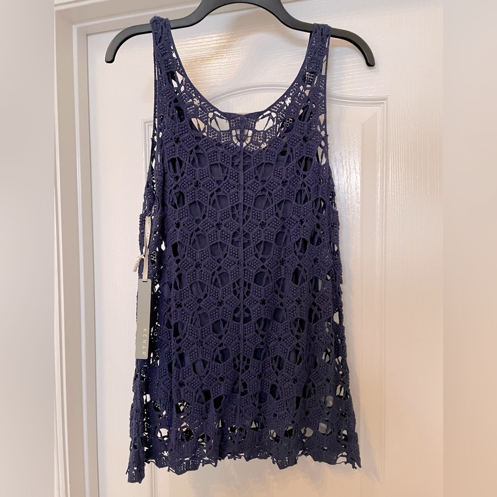 Kenar beautiful all crochet tank top size Large in royal blue. Fully lined NWT - Picture 5 of 6